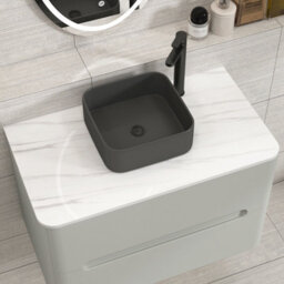 Royal Bathrooms Venice 800mm Dove Grey Wall Mounted Bathroom Countertop Vanity Unit 2 Drawer With Art Square Basin - thumbnail 6