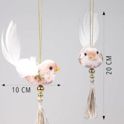 Shatchi 3Pcs Light Pink Robin Bird 7X13Cm - Christmas Tree Hanging Decorations Ornaments Fairy Tale Themed Xmas Tree Pendant - thumbnail 2