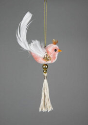 Shatchi 3Pcs Light Pink Robin Bird 7X13Cm - Christmas Tree Hanging Decorations Ornaments Fairy Tale Themed Xmas Tree Pendant - thumbnail 1
