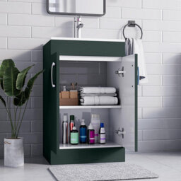 Belofay 600mm Bathroom Vanity Unit With Basin, White Ceramic Bathroom Sink With Trap And Waste, No Tap Included(New York Green) - thumbnail 6