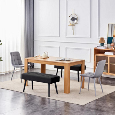 Kosy Koala Dining Table Set Oak Effect Table With 2 Grey Velvet Dining Chairs And 2 Black Benches - image 1