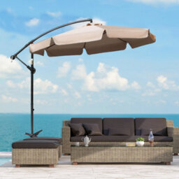Outsunny 2.7M Garden Cantilever Banana Parasol Sun Shade W/ Crank, Light Brown - thumbnail 1