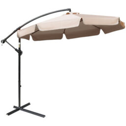 Outsunny 2.7M Garden Cantilever Banana Parasol Sun Shade W/ Crank, Light Brown - thumbnail 2