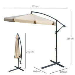 Outsunny 2.7M Garden Cantilever Banana Parasol Sun Shade W/ Crank, Light Brown - thumbnail 3