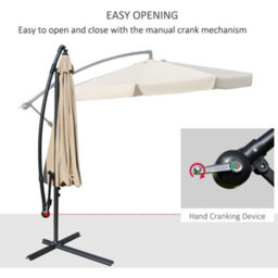 Outsunny 2.7M Garden Cantilever Banana Parasol Sun Shade W/ Crank, Light Brown - thumbnail 4