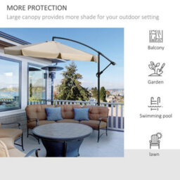 Outsunny 2.7M Garden Cantilever Banana Parasol Sun Shade W/ Crank, Light Brown - thumbnail 7