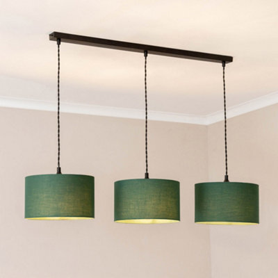Valuelights Reni Dark Green Drum Shade 3 Drop Bar Matte Black Diner Ceiling Light With Bulbs - image 1