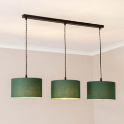 Valuelights Reni Dark Green Drum Shade 3 Drop Bar Matte Black Diner Ceiling Light With Bulbs - thumbnail 1