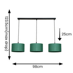 Valuelights Reni Dark Green Drum Shade 3 Drop Bar Matte Black Diner Ceiling Light With Bulbs - thumbnail 4