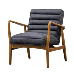 Xample Gallery Datsun Antique Ebony Leather Armchair Mid-Century Design With Top Grain Leather & Solid Ash Wood Frame - thumbnail 6