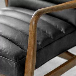 Xample Gallery Datsun Antique Ebony Leather Armchair Mid-Century Design With Top Grain Leather & Solid Ash Wood Frame - thumbnail 3