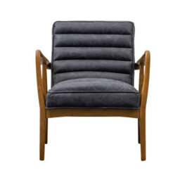 Xample Gallery Datsun Antique Ebony Leather Armchair Mid-Century Design With Top Grain Leather & Solid Ash Wood Frame - thumbnail 8