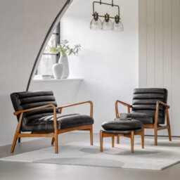 Xample Gallery Datsun Antique Ebony Leather Armchair Mid-Century Design With Top Grain Leather & Solid Ash Wood Frame - thumbnail 5