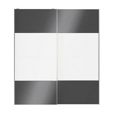 GoodHome Atomia Contemporary Panelled Without Mirror Doors Anthracite & White High Gloss & Matt 2 Door Sliding Wardrobe Door Kit (H)2250mm (W)2000mm - image 1