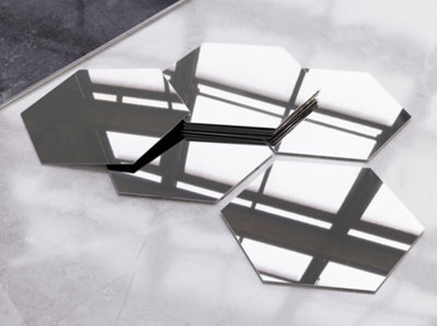 Ilcom Set Of 8 Self-Adhesive Wall Decoration - Silver Polished - image 1