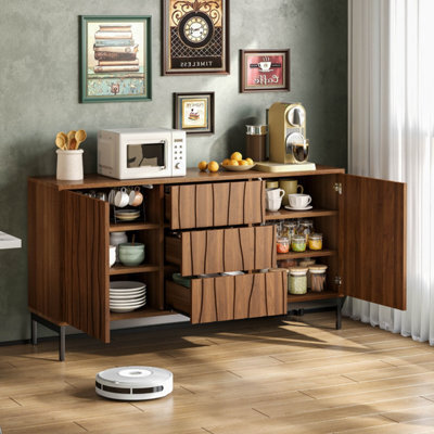 Matteo 150Cm Mid-Century Modern Sideboard - 3 Drawer Dark Oak Grain Cabinet - image 1
