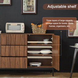 Matteo 150Cm Mid-Century Modern Sideboard - 3 Drawer Dark Oak Grain Cabinet - thumbnail 4