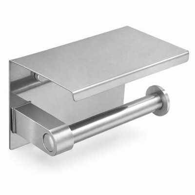 Billtix Toilet Roll Holder Wall Mounted With Shelf Stainless Steel Toilet Paper Holder Bathroom Tissue Roll Storage Silver - image 1