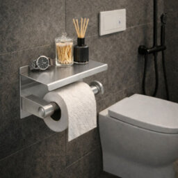 Billtix Toilet Roll Holder Wall Mounted With Shelf Stainless Steel Toilet Paper Holder Bathroom Tissue Roll Storage Silver - thumbnail 6