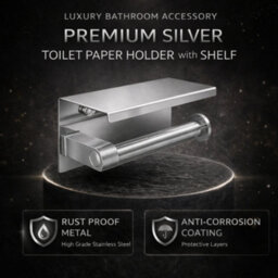 Billtix Toilet Roll Holder Wall Mounted With Shelf Stainless Steel Toilet Paper Holder Bathroom Tissue Roll Storage Silver - thumbnail 2