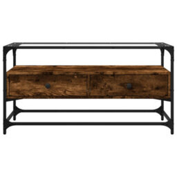 Berkfield Tv Cabinet With Glass Top Smoked Oak 98X35X51 Cm Engineered Wood - thumbnail 4
