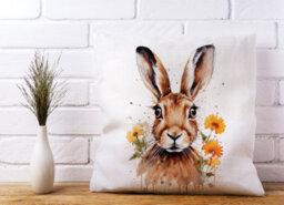 Warren Reed Designer Watercolour Hare And Daisies Cushions 45Cm X 45Cm - thumbnail 2