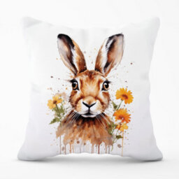 Warren Reed Designer Watercolour Hare And Daisies Cushions 45Cm X 45Cm - thumbnail 1