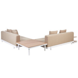 Beliani Outdoor 5-Seater Sofa Set With Coffee Tables, Beige Polyester Cushions, Powder-Coated Frame - thumbnail 4