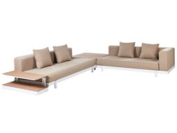 Beliani Outdoor 5-Seater Sofa Set With Coffee Tables, Beige Polyester Cushions, Powder-Coated Frame - thumbnail 2
