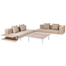 Beliani Outdoor 5-Seater Sofa Set With Coffee Tables, Beige Polyester Cushions, Powder-Coated Frame - thumbnail 3