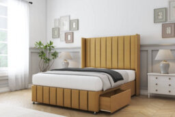 "Sloomy Melbourne Mustard Plush Divan Bed Base No Drawers - 54"" Wingback Headboard & 12"" Footboard 3' Single" - thumbnail 4