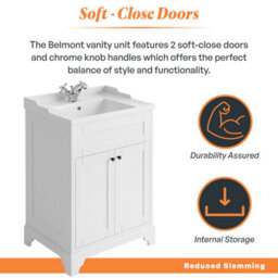 Plum&clay Belmont White Traditional Floor Standing Vanity Unit & Ceramic Basin Bathroom Furniture (W)614mm - thumbnail 3
