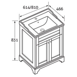 Plum&clay Belmont White Traditional Floor Standing Vanity Unit & Ceramic Basin Bathroom Furniture (W)614mm - thumbnail 2