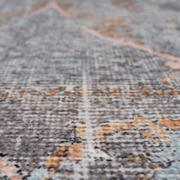 Loomed Traditional Design Cotton Chenille Rug Blue Gold Machine Washable 80Cm X 300Cm - thumbnail 3