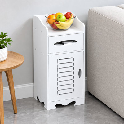 Bathroom Floor Storage Cabinet White Waterproof Wooden Unit With 2 Shelves And 1 Door - image 1