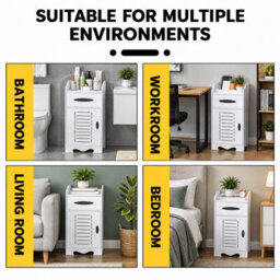 Bathroom Floor Storage Cabinet White Waterproof Wooden Unit With 2 Shelves And 1 Door - thumbnail 2