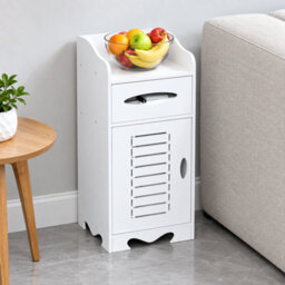 Bathroom Floor Storage Cabinet White Waterproof Wooden Unit With 2 Shelves And 1 Door - thumbnail 1