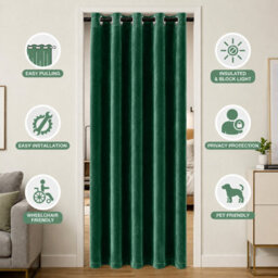 Aspire Homeware Emerald Green Blackout Velvet Curtain Thermal Insulated Eyelet Door Curtain Single Panel (W)168Cmx(D)213Cm - thumbnail 7
