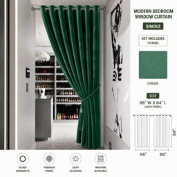 Aspire Homeware Emerald Green Blackout Velvet Curtain Thermal Insulated Eyelet Door Curtain Single Panel (W)168Cmx(D)213Cm - thumbnail 9