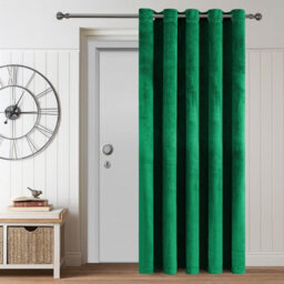 Aspire Homeware Emerald Green Blackout Velvet Curtain Thermal Insulated Eyelet Door Curtain Single Panel (W)168Cmx(D)213Cm - thumbnail 2