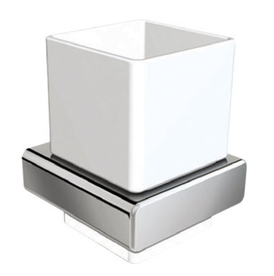 Plum&clay Vera Wall Mounted Chrome Toothbrush Holder With Ceramic Tumbler