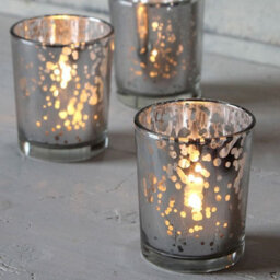 Set Of 6 Glass Speckled Votive In Silver, Tealight Candle Holder. H6.5 X W4.5 Cm. - thumbnail 1