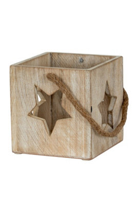 Washed Wood Large Star Tealight Candle Holder Rustic Modern Decor - image 1
