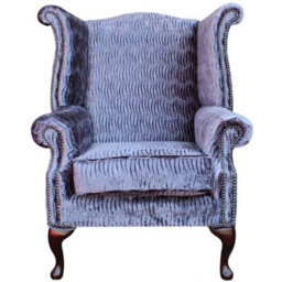 Chesterfield High Back Wing Chair Fantasia Violet Velvet In Queen Anne Style - thumbnail 4