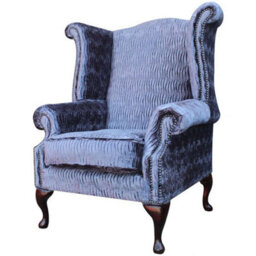 Chesterfield High Back Wing Chair Fantasia Violet Velvet In Queen Anne Style - thumbnail 2
