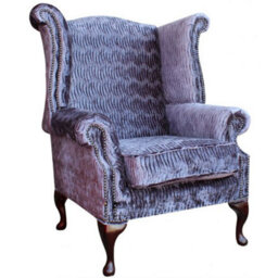 Chesterfield High Back Wing Chair Fantasia Violet Velvet In Queen Anne Style - thumbnail 3