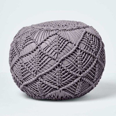 Homescapes Grey Crochet Knitted Pouffe 35 X 40 Cm - image 1