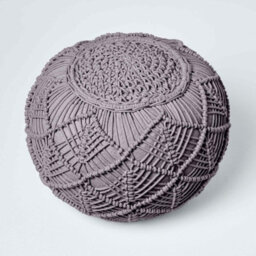 Homescapes Grey Crochet Knitted Pouffe 35 X 40 Cm - thumbnail 3