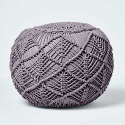 Homescapes Grey Crochet Knitted Pouffe 35 X 40 Cm - thumbnail 1