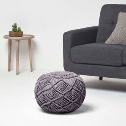 Homescapes Grey Crochet Knitted Pouffe 35 X 40 Cm - thumbnail 2